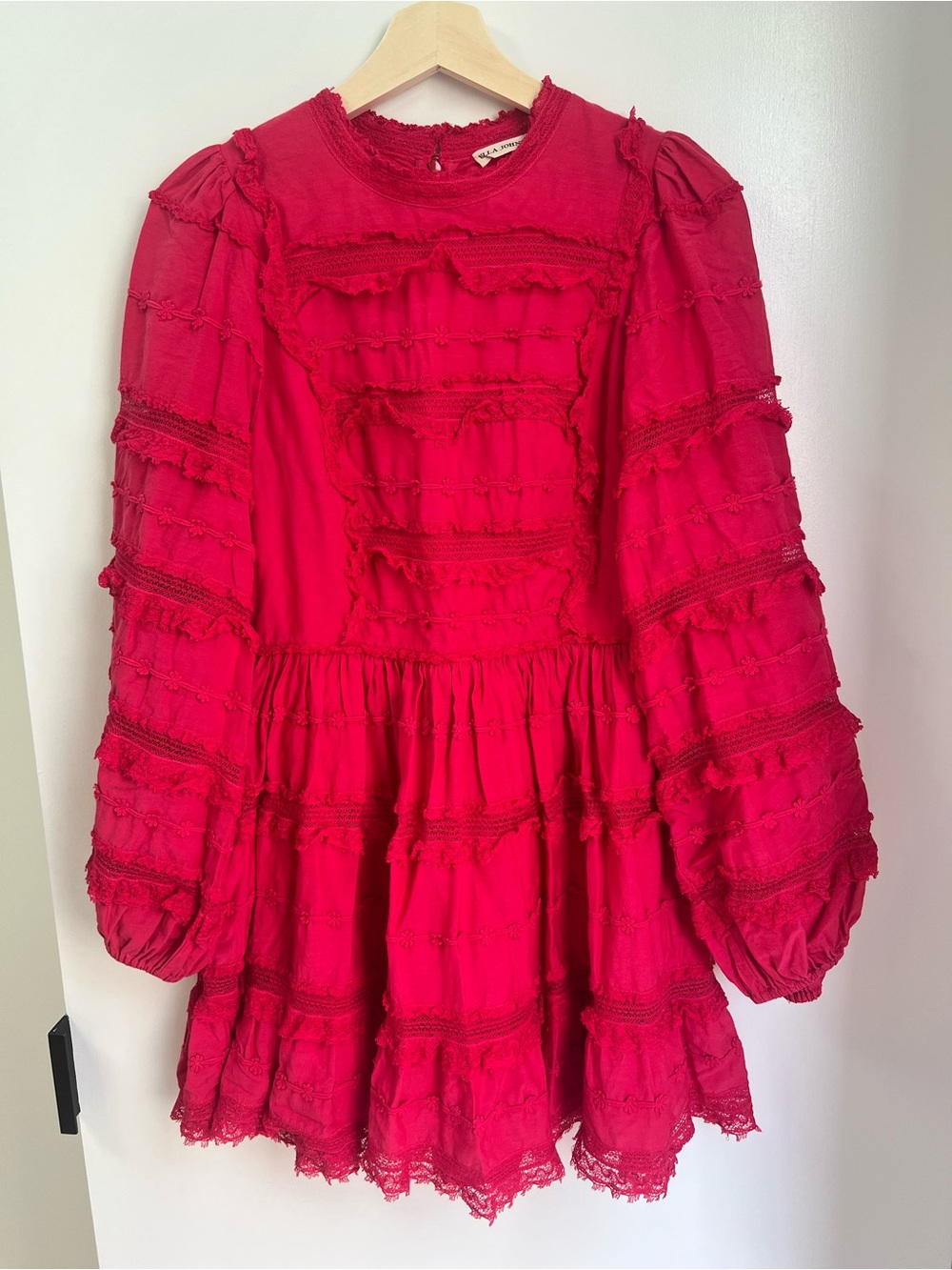 Ulla Johnson Red Ruffle Long-Sleeve Mini Dress